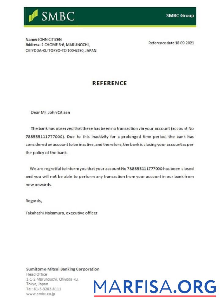 Blank Japan SMBC closure reference sample